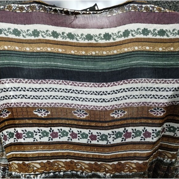 PTNY Midi Dress Size M Gauzy 3/4 Sleeve Brown Green Lightweight Eart tones fairy - Picture 10 of 12